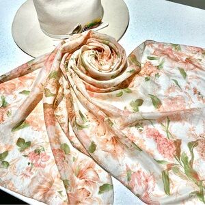 Silk Coral dream floral boho scarf/wtap wrap w gardenia prairie country vibe